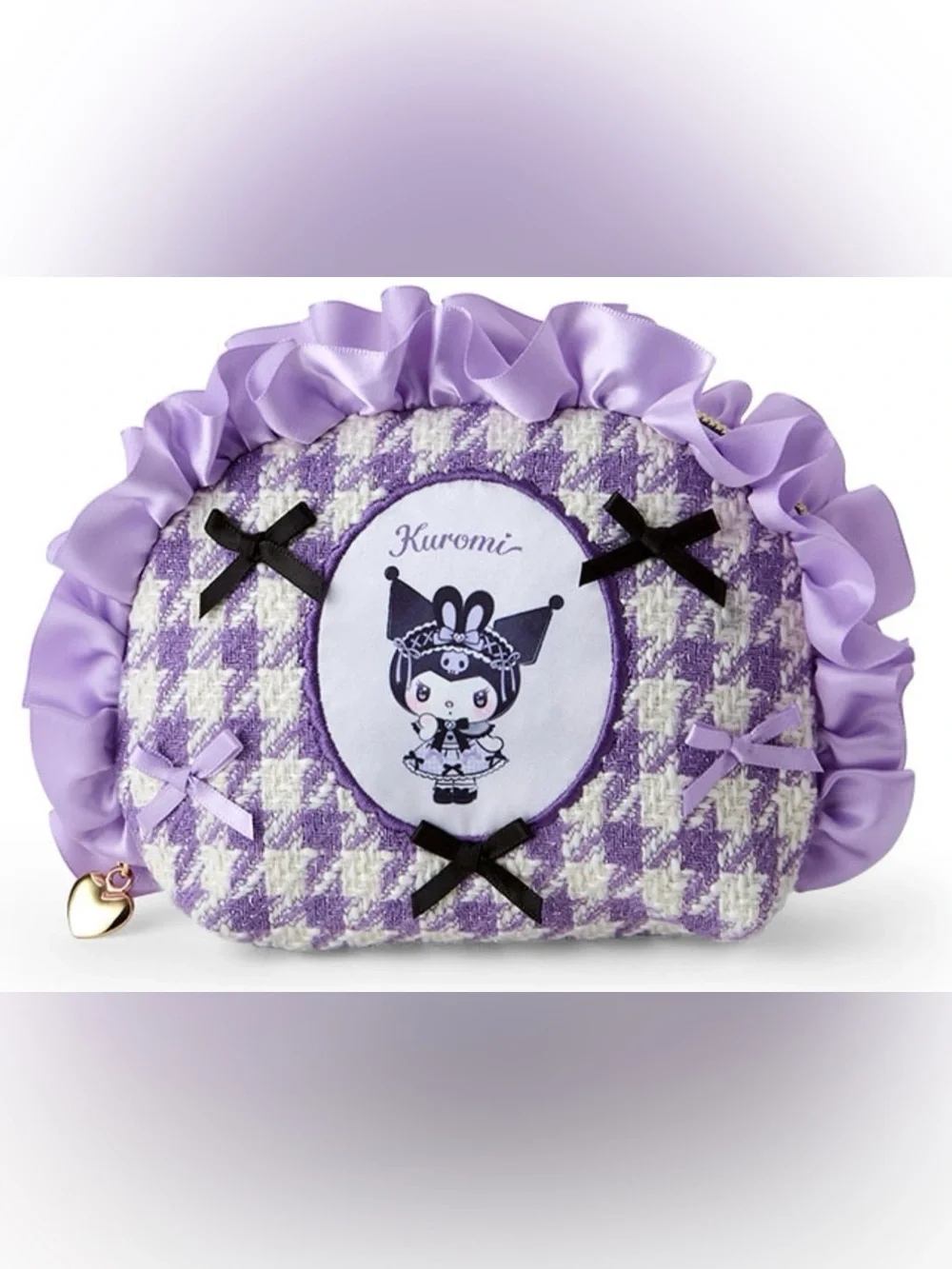 Kuromi Dream Ribbon Series Pouch with Kawaii Bunny Ears Ruffles and Bows NWT